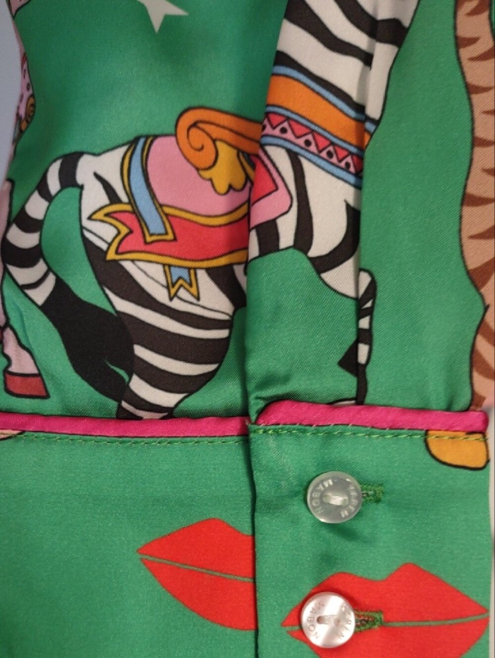 Karen Mabon Carousel Satin Pajama Set Medium M Whimsical Luxury Sleepwear.NWTS - Picture 9 of 15